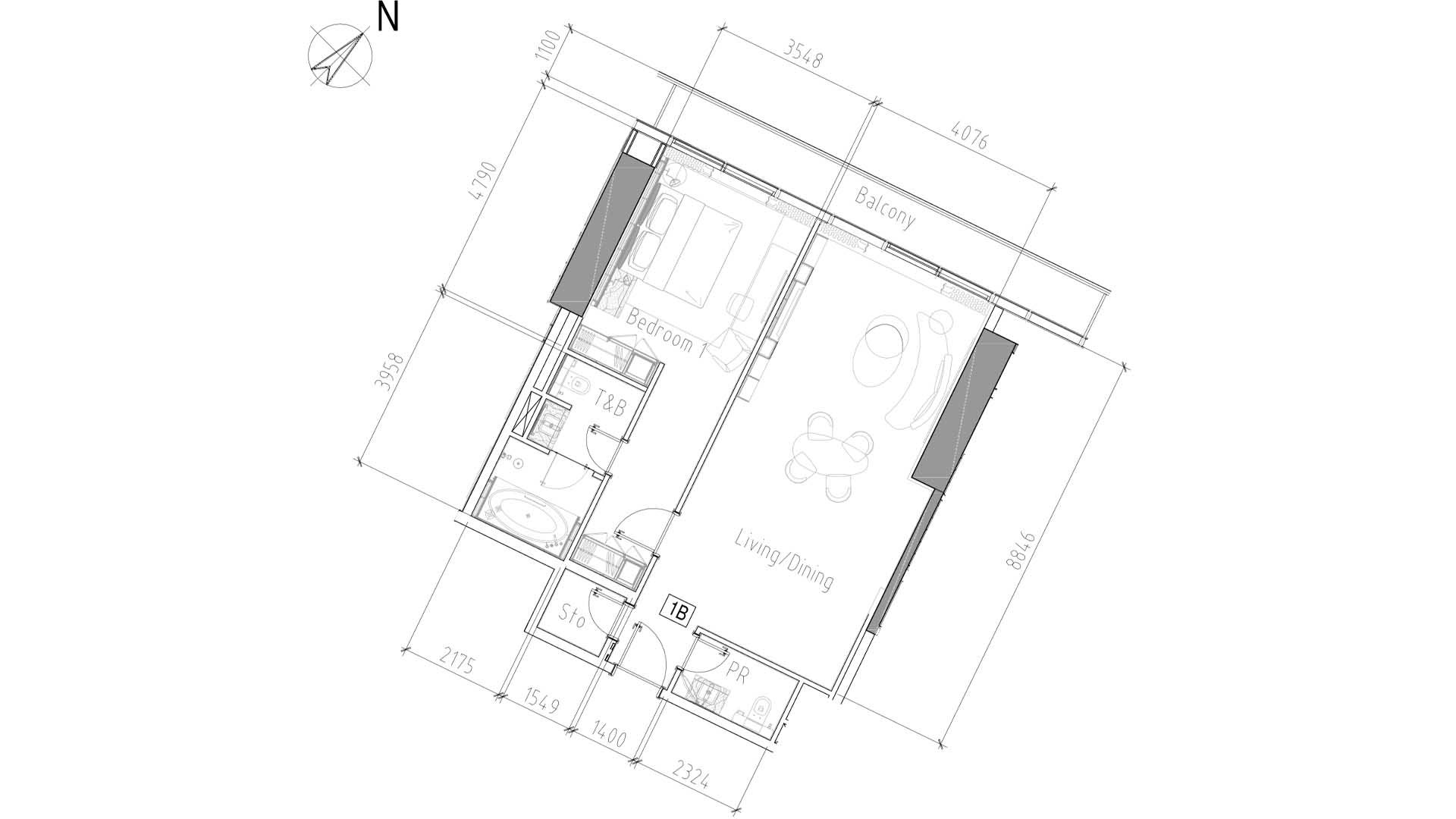 Apartment floor plan, 1 bedroom in PARAMOUNT TOWER HOTEL & RESIDENCES No. 11007